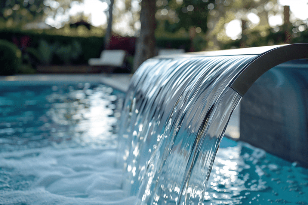 piscine avec cascade lame d'eau en inox